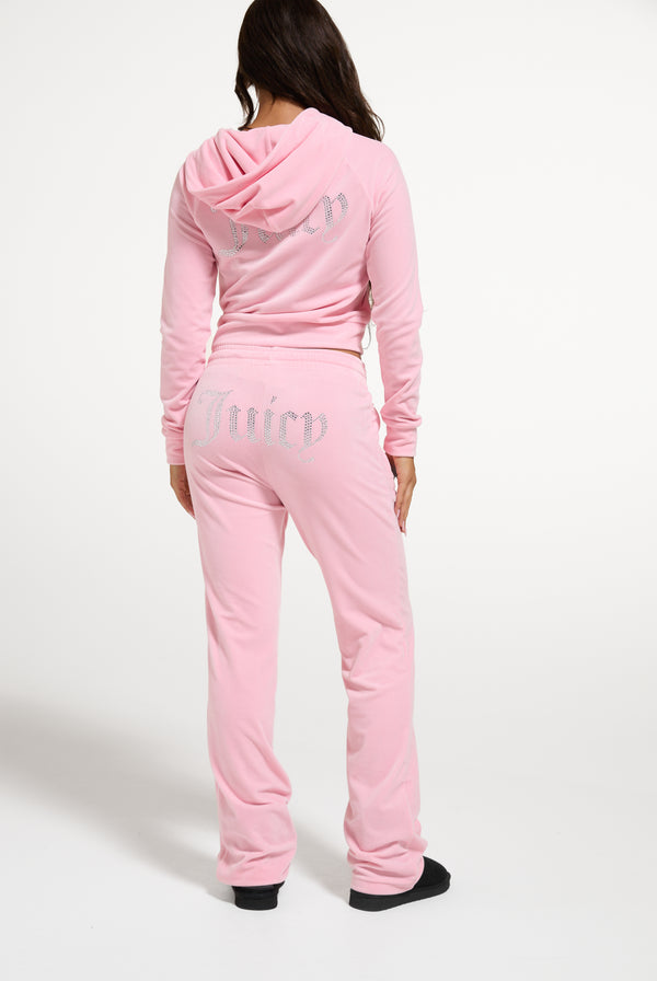 JUICY PINK VELOUR DIAMANTÉ TRACKSUIT BOTTOM