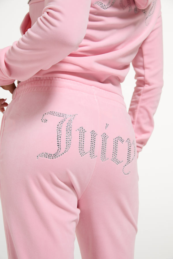 JUICY PINK VELOUR DIAMANTÉ TRACKSUIT BOTTOM