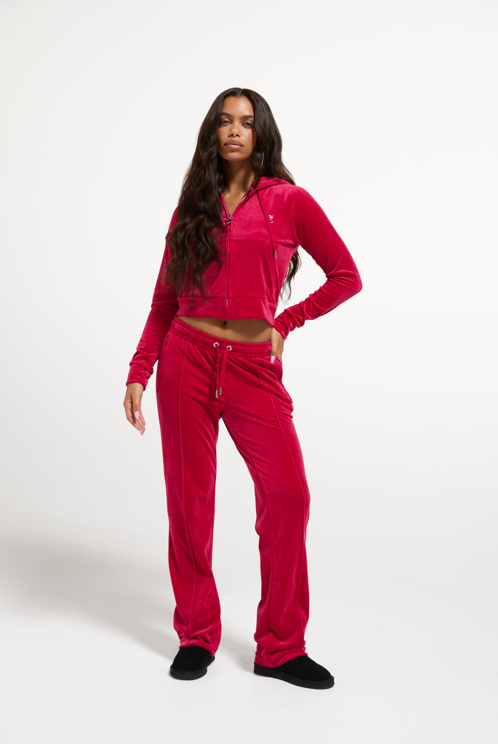 Persian Red Velour Diamanté Tracksuit Bottom