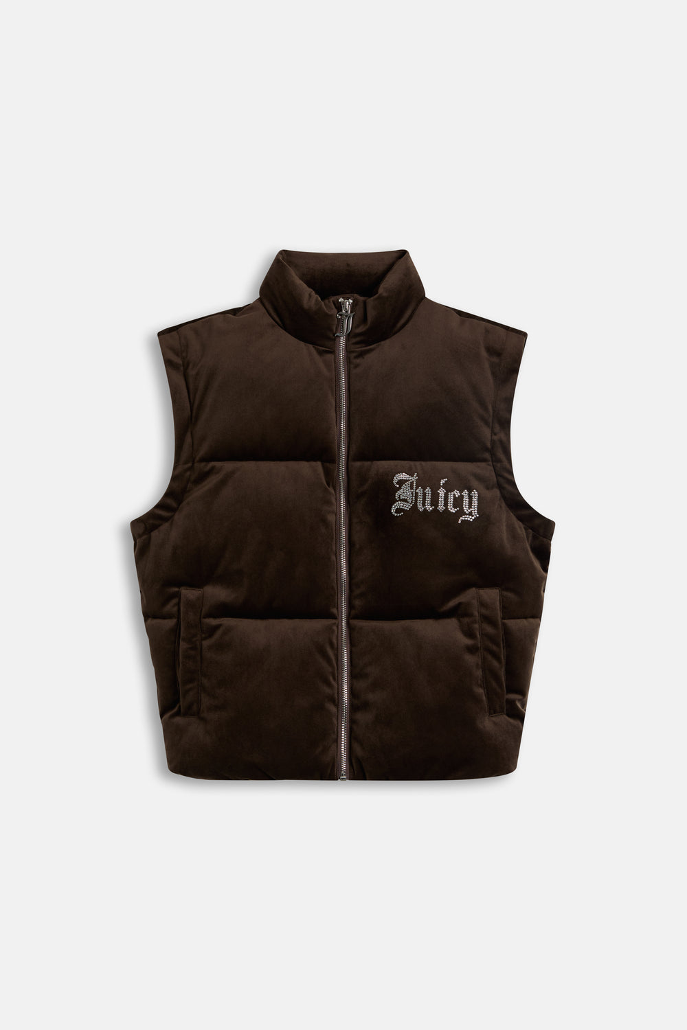 Displays the Java 'Juicy' branded Old Gothic Diamanté Puffa Jacket