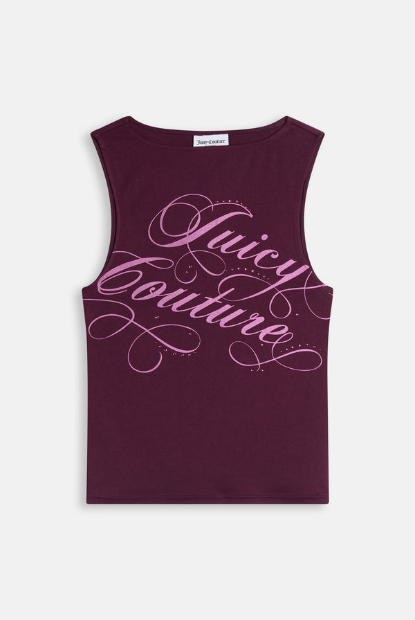 Displays the Winetasting 'Juicy' branded Script Boatneck Top