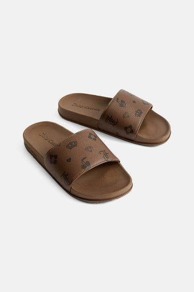 BLACK/BROWN MONOGRAM PRINT SLIDERS