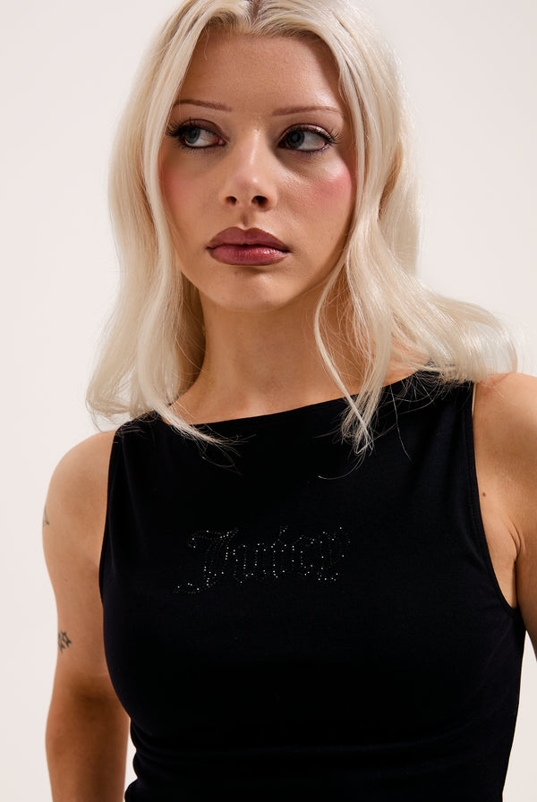 BLACK MODAL DIAMANTÉ BOATNECK TOP