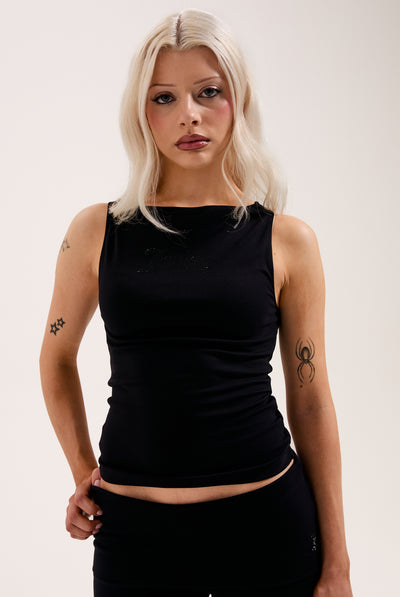 BLACK MODAL DIAMANTÉ BOATNECK TOP