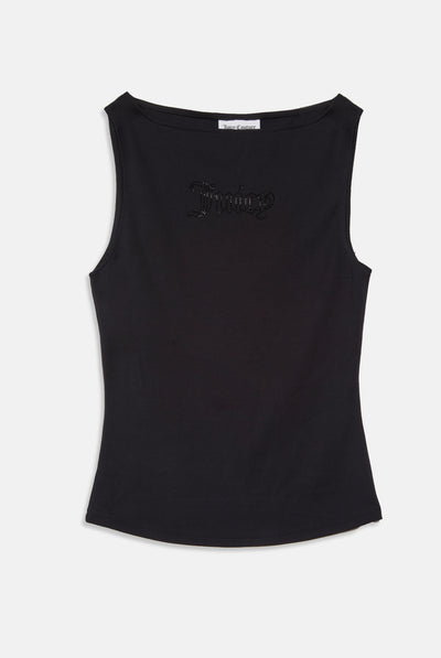 BLACK MODAL DIAMANTÉ BOATNECK TOP