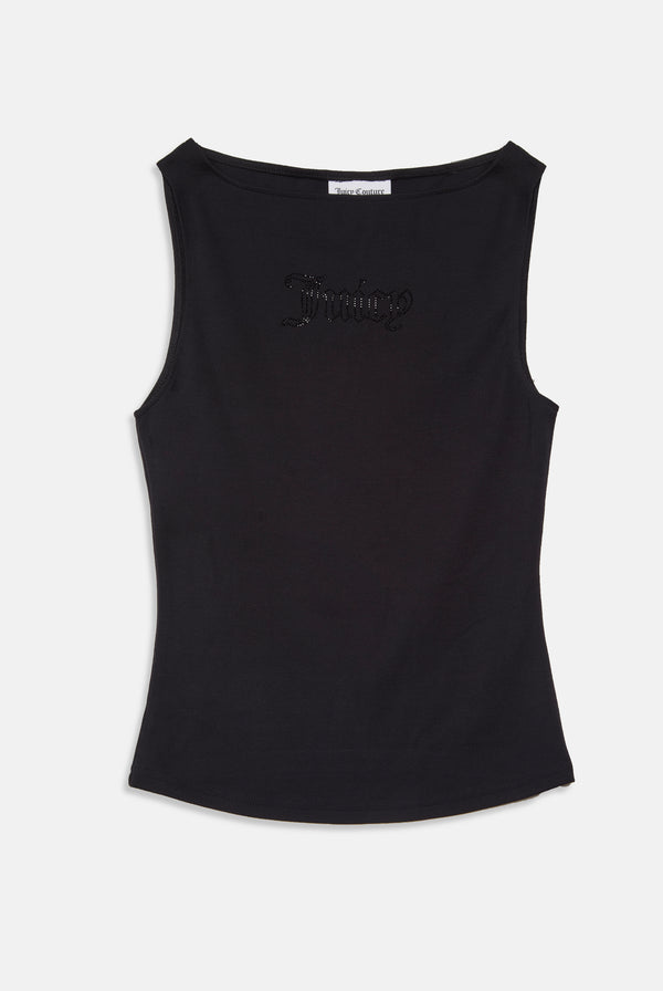 BLACK MODAL DIAMANTÉ BOATNECK TOP