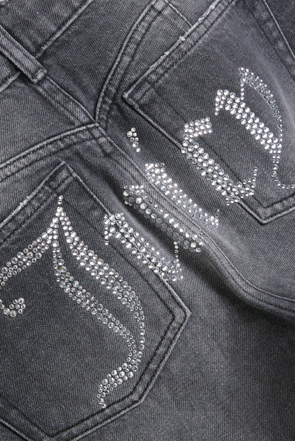 WASHED BLACK DIAMANTÉ BOOTCUT JEANS