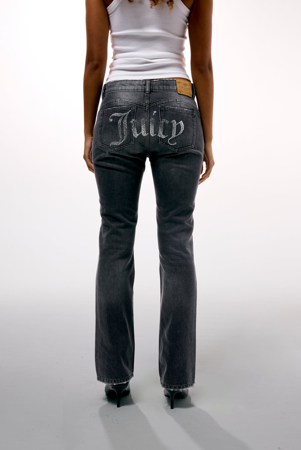 WASHED BLACK DIAMANTÉ BOOTCUT JEANS