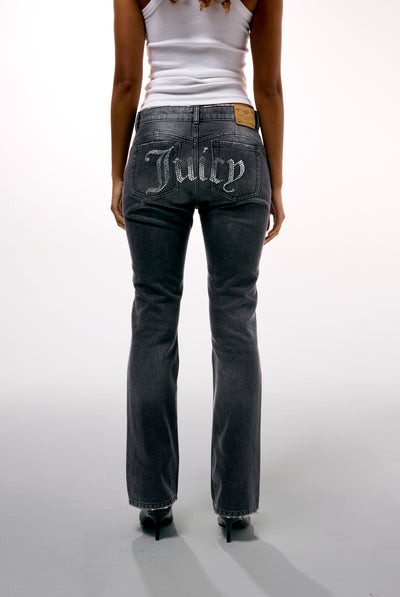 WASHED BLACK DIAMANTÉ BOOTCUT JEANS