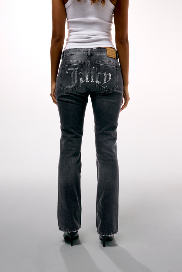 WASHED BLACK DIAMANTÉ BOOTCUT JEANS