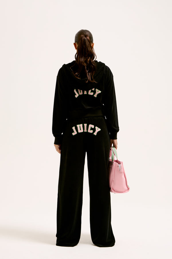 BLACK WIDE LEG COLLEGIATE TOWELLING PANTS