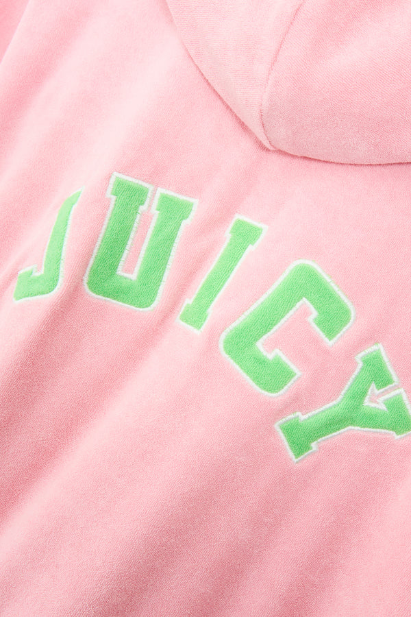 JUICY PINK OVERSIZED COLLEGIATE CROPPED TOWELLING HOODIE