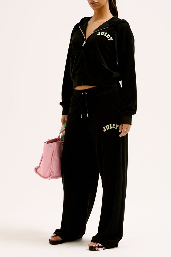 BLACK WIDE LEG COLLEGIATE TOWELLING PANTS