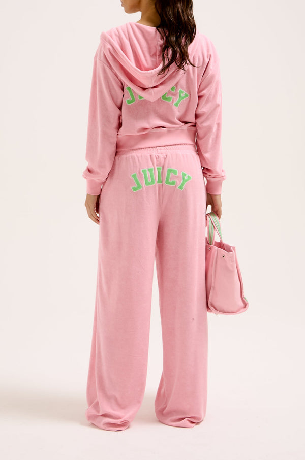JUICY PINK OVERSIZED COLLEGIATE CROPPED TOWELLING HOODIE