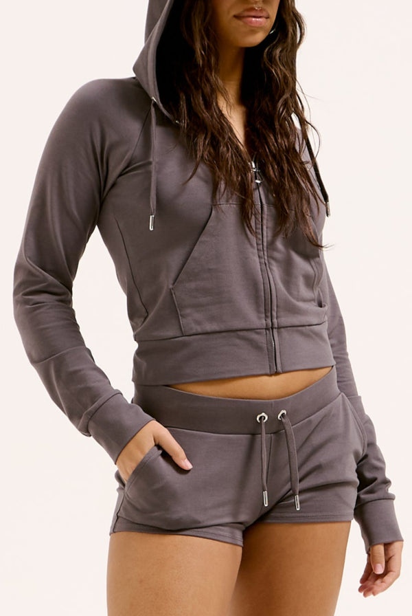 TOP HAT DIAMANTÉ JERSEY ZIP-THROUGH HOODIE
