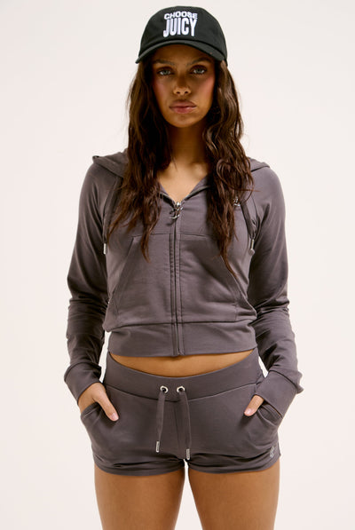 TOP HAT DIAMANTÉ JERSEY ZIP-THROUGH HOODIE