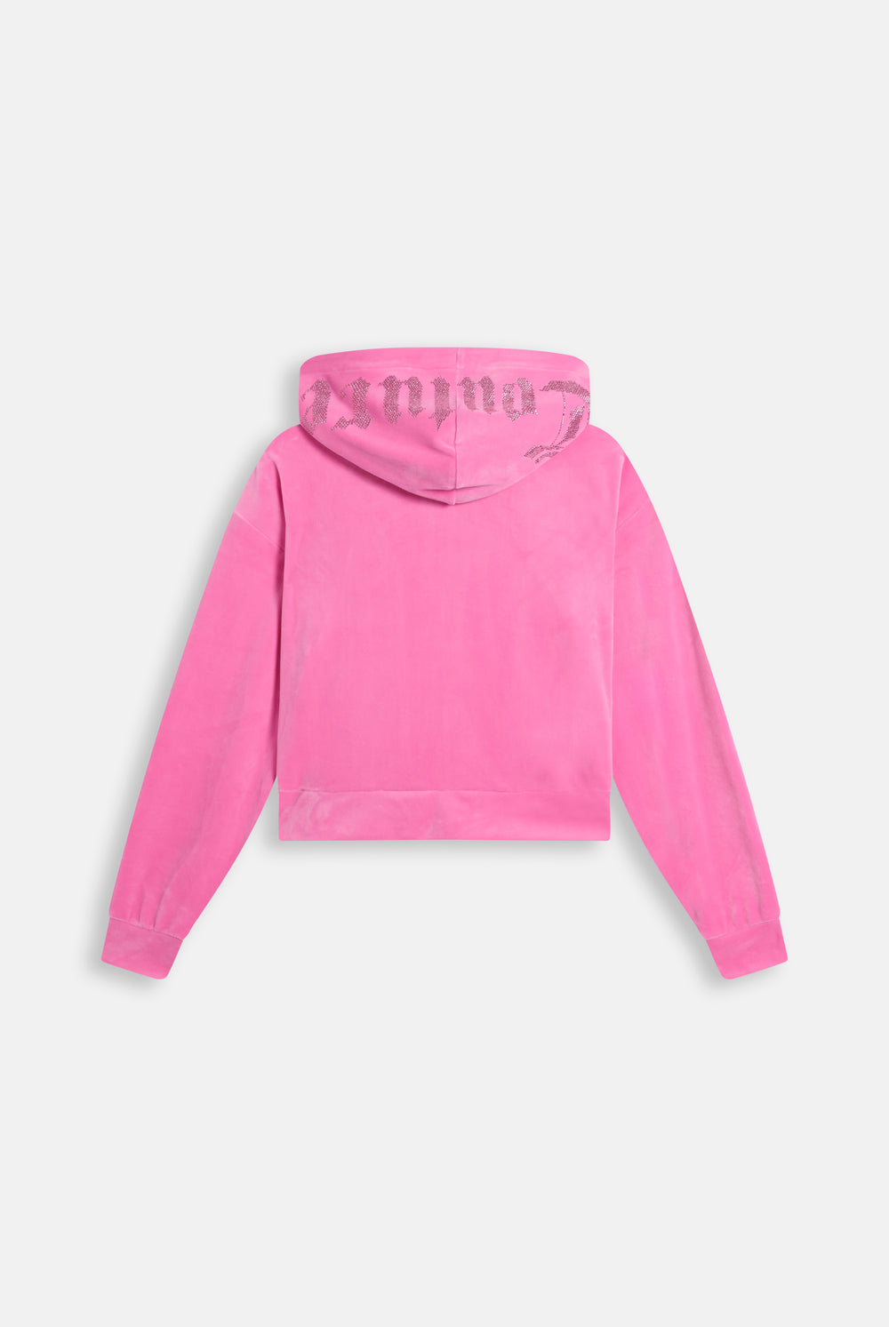 Displays the Wild Orchid 'Juicy' branded Old Gothic Oversized Cropped Hoodie