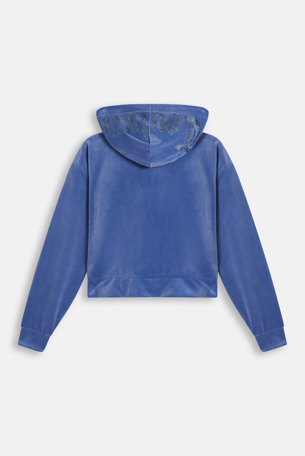 Displays the Greyblue 'Juicy' branded Old Gothic Oversized Cropped Hoodie