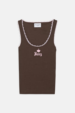 Displays the Java 'Juicy' branded Lace Trim Vest