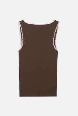 Displays the Java 'Juicy' branded Lace Trim Vest