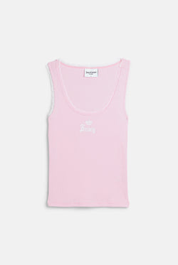 Displays the Cherry Blossom 'Juicy' branded Lace Trim Vest
