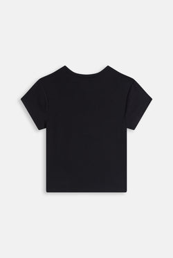 Displays the Black 'Juicy' branded  Old Gothic Baby T-Shirt
