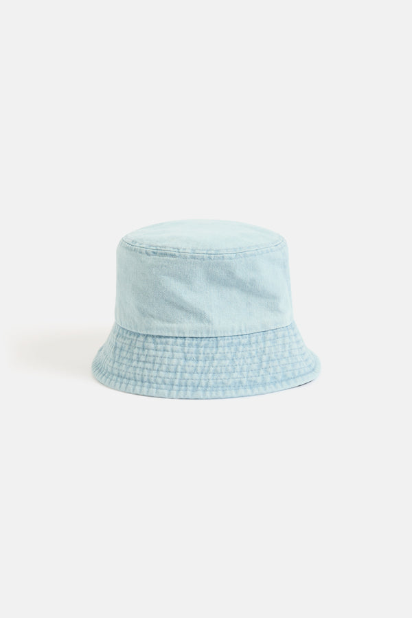 Displays the Light Denim 'Juicy' branded bucket hat
