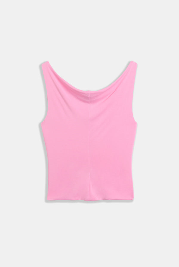 Displays the Cotton candy 'Juicy' branded outline diamanté drape top 