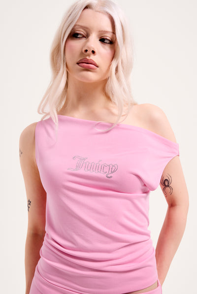 COTTON CANDY OUTLINE DIAMANTÉ DRAPE TOP