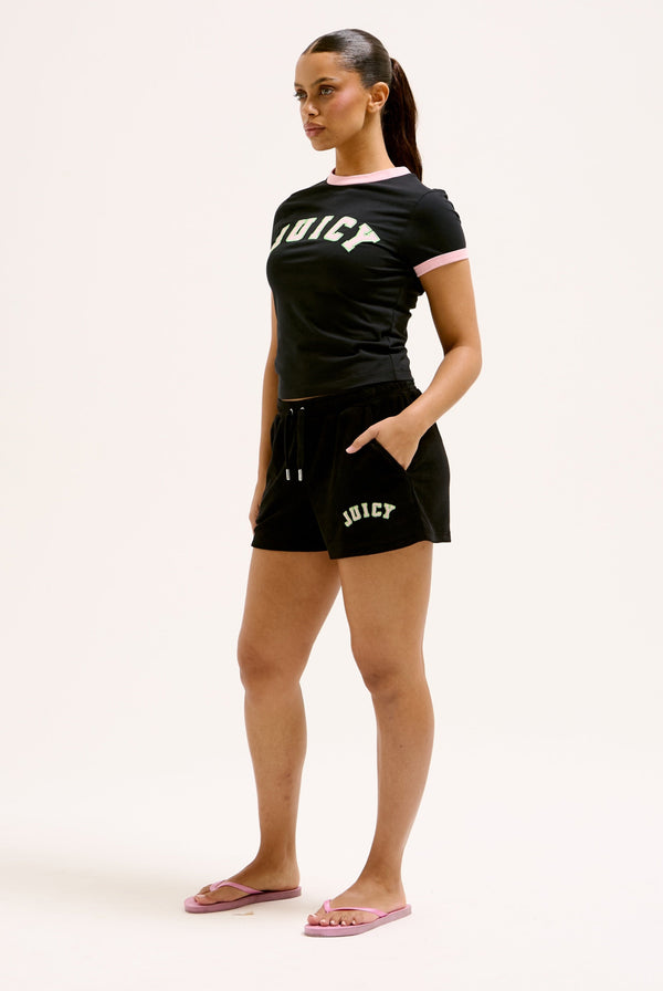 BLACK COLLEGIATE TOWELLING SHORTS