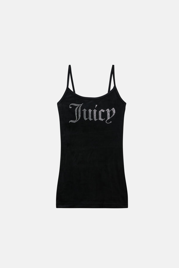 BLACK DIAMANTÉ VELOUR STRAPPY DRESS