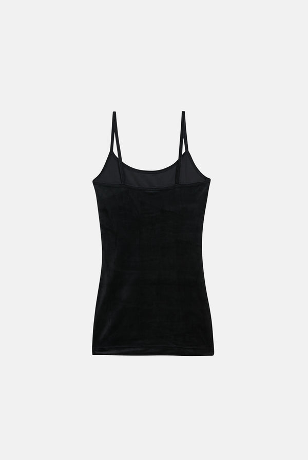 BLACK DIAMANTÉ VELOUR STRAPPY DRESS