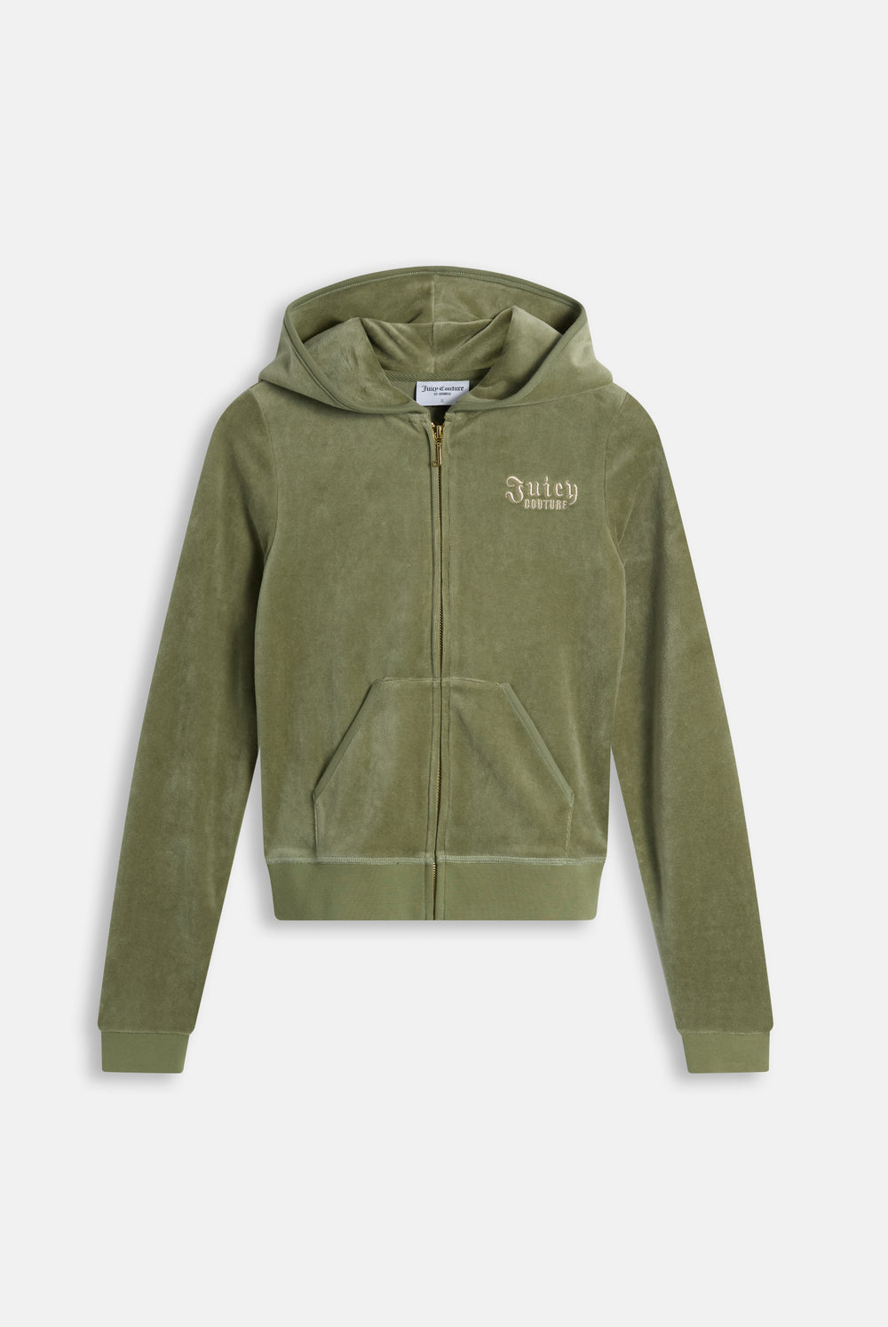 Displays the Oil Green 'Juicy' branded Regal Rebelle Robyn Hoodie