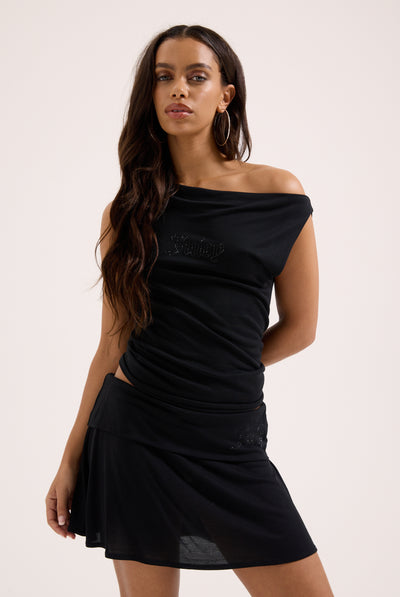 BLACK OUTLINE DIAMANTÉ DRAPE TOP
