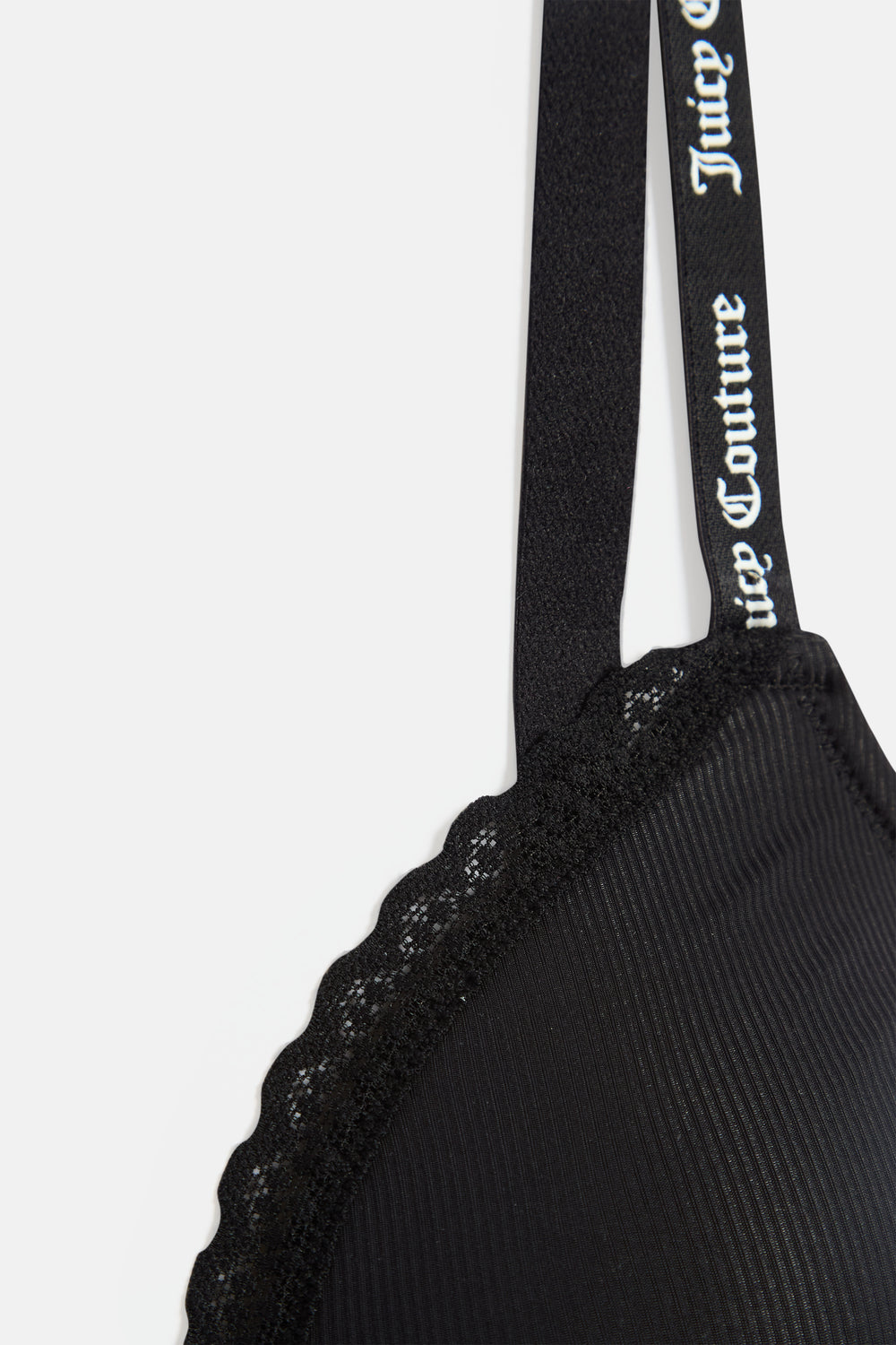 Black Ribbed Microfibre Lace Trim Bralette