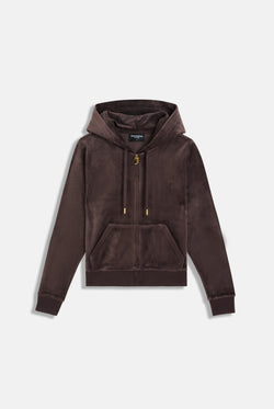Displays the Java & Gold 'Juicy' branded classic velour Robertson hoodie 