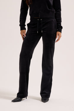 Person wearing a black tracksuit on a white background