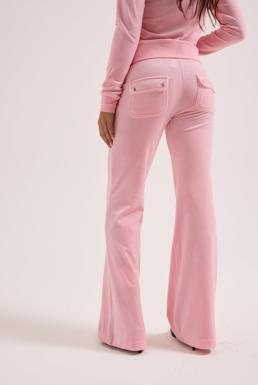 JUICY PINK  LOW RISE FLARE CLASSIC VELOUR TRACK PANT