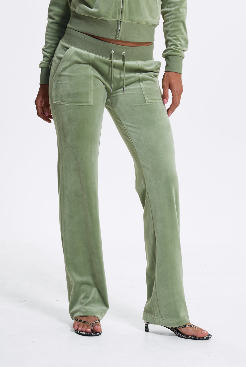 Oil Green Classic Velour Del Ray Pocketed Bottoms
