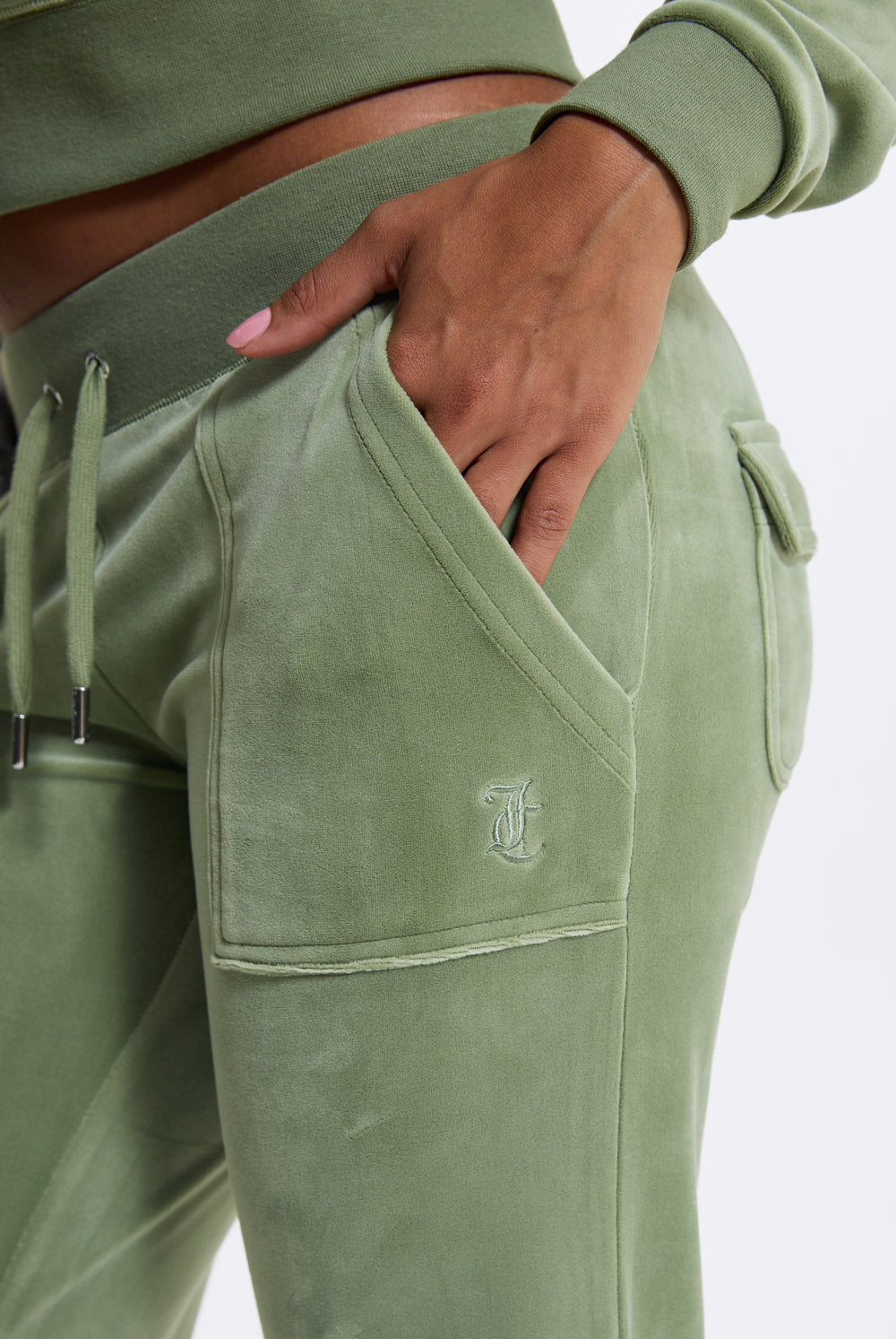 Oil Green Classic Velour Del Ray Pocketed Bottoms
