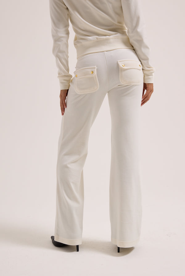 CREAM / GOLD LOW RISE FLARE CLASSIC VELOUR TRACK PANT