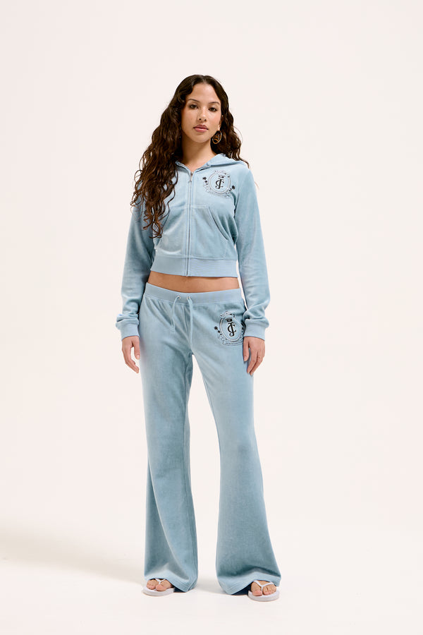 DUSK BLUE PALM CREST ULTRA LOW RISE BAMBOO VELOUR HERITAGE BOTTOMS