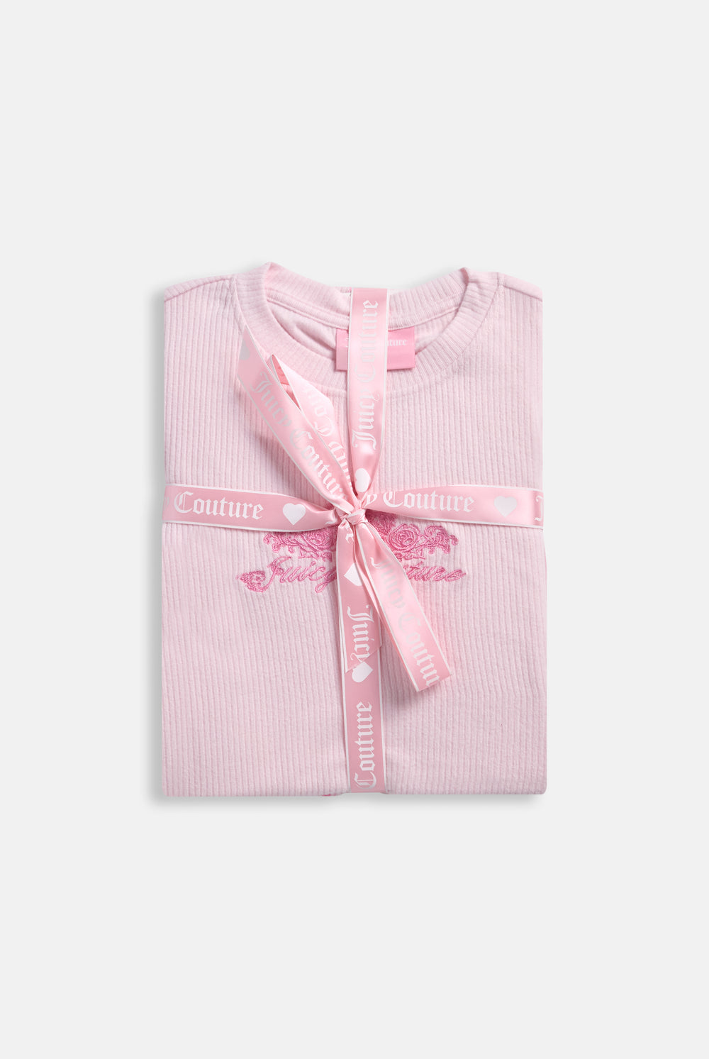 Displays the packaging for the Cherry Blossom 'Juicy' branded Rose Rib Pyjama Set