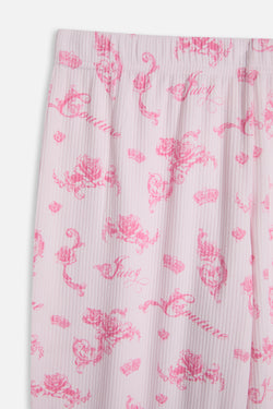 Displays the Cherry Blossom 'Juicy' branded Rose Rib Pyjama Set