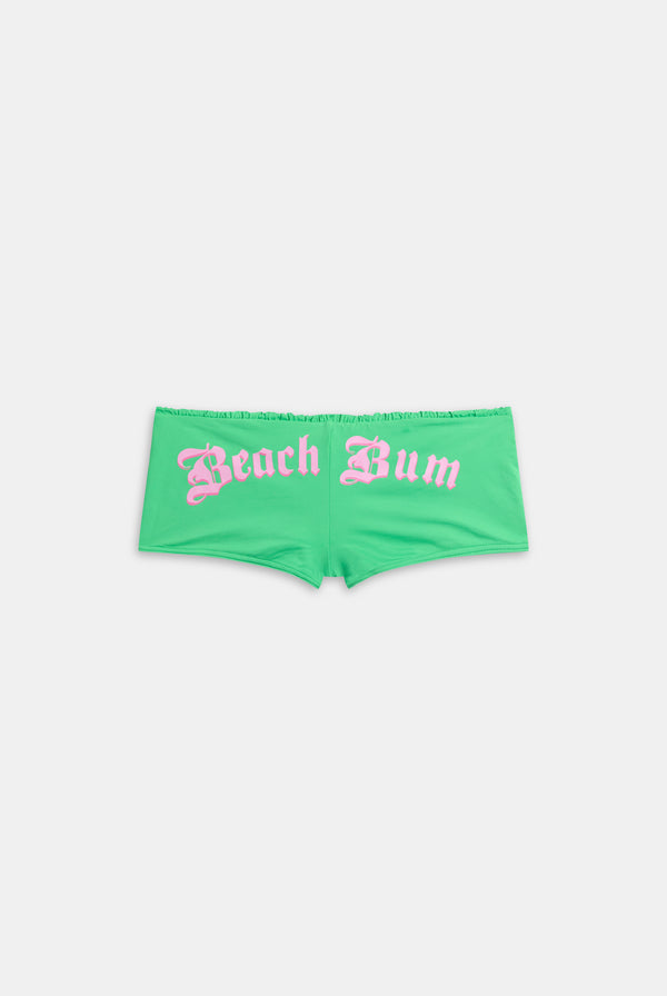 Displays the island green Roxy and juicy Couture cheeky bikini bottom 