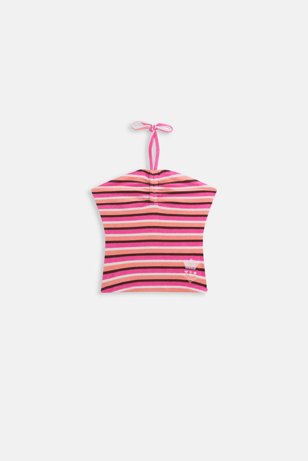Displays the Stripe Roxy & Juicy Couture Terry towelling halter top 
