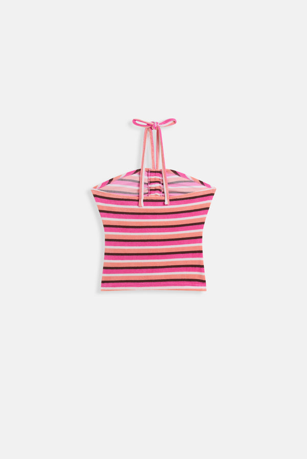 Displays the Stripe Roxy & Juicy Couture Terry towelling halter top 