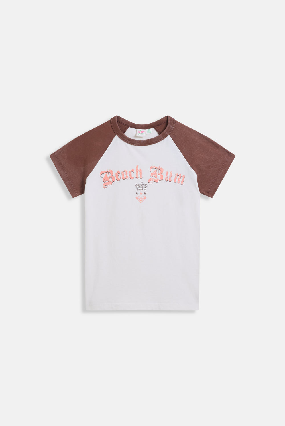 Displays the Coconut Milk Roxy & Juicy Couture raglan graphic tee 