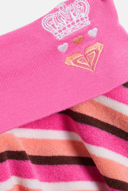 Displays the stripe Roxy x Juicy Couture Terry towelling ruffle mini skirt featuring the juicy Couture x Roxy logo 