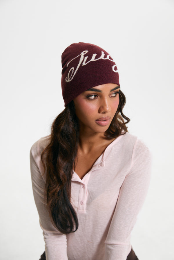 Burgundy Script Beanie
